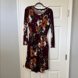 JessaKae Burgundy Floral Long Sleeve Dress